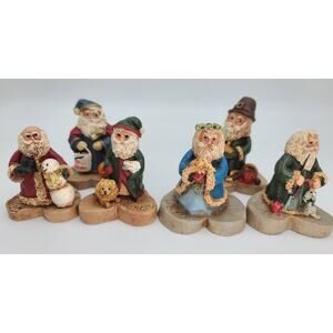 Set of 6 "Months of the Year" 3" Santa Figures by Wood World Inc 1990s Signed